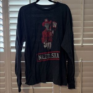 Nebraska Cowboy Graphic Long Sleeve Tee - Black